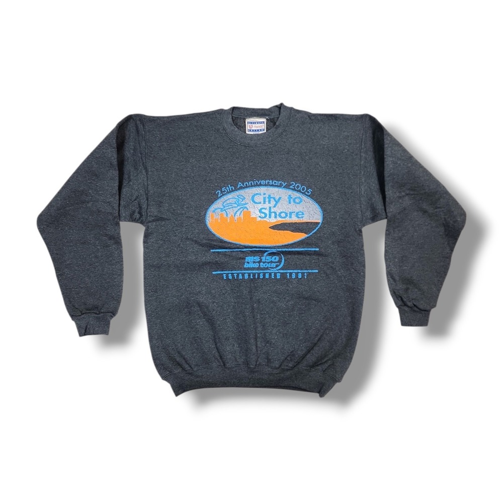 Vintage MS 150 Bike Tour City To‎ Shore Gray 2005 Sweatshirt Unisex Size M